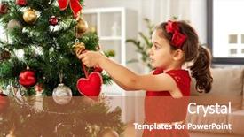  Presentation with happy holidays - Presentation featuring little girl decorating christmas tree background and a coral colored foreground