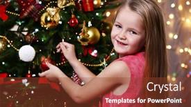  Presentation with christmas girl - Slide deck featuring little-girl-decorating-christmas-tree background and a tawny brown colored foreground
