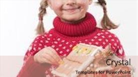  Presentation with christmas girl - Colorful PPT theme enhanced with little girl decorating oneself made christmas cookies house backdrop and a coral colored foreground