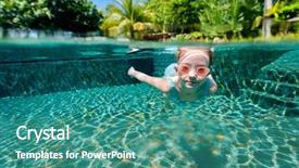  Presentation with swimming beautiful girl swims underwater - Beautiful PPT layouts featuring little girl diving and swimming backdrop and a  colored foreground