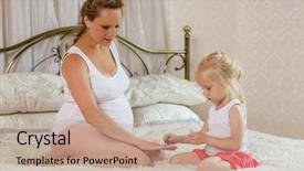  Presentation with pregnant mother - Amazing presentation design having little girl does a manicure to the pregnant mother in the bedroom of the house happy family backdrop and a coral colored foreground