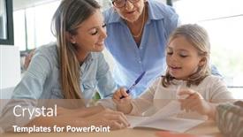  Presentation with grandma - Presentation featuring little girl doing homework mom and grandma watching her background and a coral colored foreground