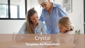  Presentation with grandma - Slide deck having little girl doing homework mom and grandma watching her background and a coral colored foreground