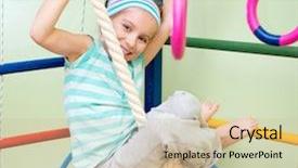  Presentation with gymnastics - Presentation design having little girl doing sports gym background and a soft green colored foreground