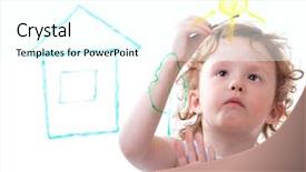  Presentation with childrens drawing - PPT theme consisting of little girl drawing on glass background and a  colored foreground