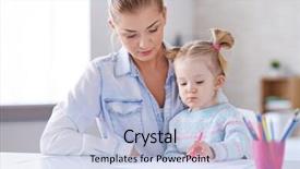  Presentation with crayons - Cool new PPT layouts with little girl drawing with crayons with her mother near backdrop and a light blue colored foreground