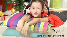  Presentation with girl christmas - Cool new PPT theme with little girl dreaming near christmas tree backdrop and a lemonade colored foreground
