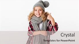  Presentation with smiling little girl - PPT theme featuring little girl dressed in winter background and a  colored foreground