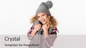  Presentation with girl in red dress - Cool new PPT theme with little girl dressed in winter backdrop and a light gray colored foreground