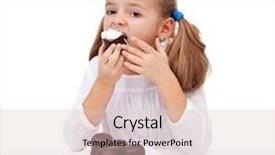  Presentation with chocolate dessert - PPT theme having little girl eating creamy chocolate dessert - isolated background and a lemonade colored foreground