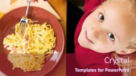 Presentation with lunch - Presentation theme having little girl eating lunch or dinner with her family background and a crimson colored foreground