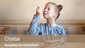  Presentation with confectionery tasty cake pops - Presentation theme enhanced with little girl eating tasty cake background and a coral colored foreground