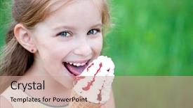  Presentation with ice cream cones - PPT theme having little girl eats ice-cream background and a coral colored foreground