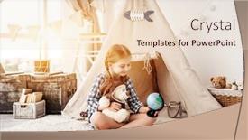  Presentation with teddy bear - Slide set with little-girl-exploring-globe background and a lemonade colored foreground