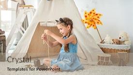  Presentation with chest - Audience pleasing PPT theme consisting of little-girl-exploring-jewellery backdrop and a coral colored foreground