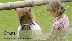  Presentation with babies feeding - Slides featuring little girl feeding pony background and a mint green colored foreground