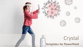  Presentation with molecules - Theme having little-girl-fighting-against-coronavirus background and a cream colored foreground