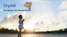  Presentation with sunset beach - Presentation consisting of little girl flying a kite background and a sky blue colored foreground