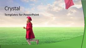  Presentation with kite - PPT theme featuring little girl flying a kite background and a light blue colored foreground