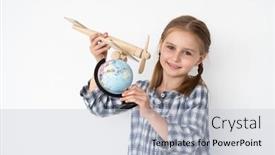 Presentation with girl model - Beautiful PPT layouts featuring little-girl-flying-plane-model backdrop and a light gray colored foreground