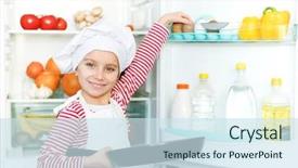  Presentation with refrigerator - Presentation theme enhanced with little girl gets eggs out of the refrigerator background and a sky blue colored foreground