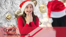  Presentation with girl christmas - Cool new slides with little girl getting gift against christmas decorations on branch backdrop and a red colored foreground