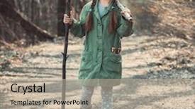  Presentation with woods - Colorful presentation design enhanced with little girl goes through the woods with stuff photo in vintage stylev backdrop and a mint green colored foreground