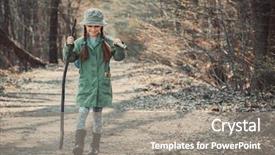  Presentation with woods - Presentation theme featuring little girl goes through the woods with stuff photo in vintage stylev background and a gray colored foreground