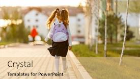  Presentation with school - PPT theme having little-girl-goes-to-school background and a lemonade colored foreground