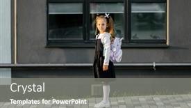  Presentation with school - PPT theme enhanced with little-girl-goes-to-school background and a gray colored foreground
