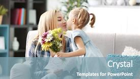  Presentation with greeting card - Cool new presentation with little girl greeting her mother backdrop and a light blue colored foreground