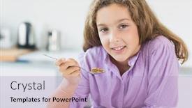  Presentation with breakfast cereal - Slide set enhanced with little girl having cereal for breakfast background and a light blue colored foreground