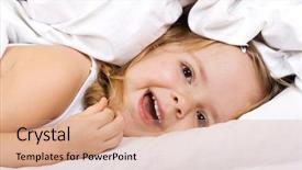  Presentation with quilt - Beautiful PPT layouts featuring little girl having fun in bed under the quilt backdrop and a coral colored foreground