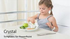  Presentation with healthy food - Beautiful slide set featuring little girl having healthy food backdrop and a lemonade colored foreground