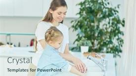  Presentation with wash - Amazing presentation theme having little girl helping her mother wash dishes in the sink in the kitchen backdrop and a sky blue colored foreground