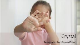  Presentation with children abuse - Beautiful slide set featuring little girl hiding face abuse backdrop and a  colored foreground