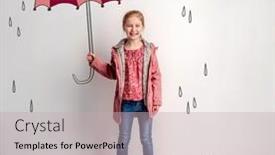  Presentation with under umbrella - Colorful PPT theme enhanced with little-girl-hiding-under-umbrella backdrop and a soft green colored foreground