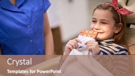  Presentation with potential - Amazing slides having little-girl-holding-a-chocolate backdrop and a coral colored foreground