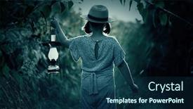  Presentation with dark forest - Colorful PPT theme enhanced with little-girl-holding-a-lantern backdrop and a ocean colored foreground