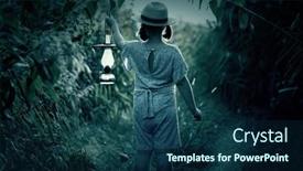  Presentation with dark forest - Beautiful slides featuring little-girl-holding-a-lantern backdrop and a ocean colored foreground
