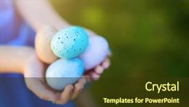  Presentation with close up baby girl knitted - Beautiful PPT theme featuring little girl holding colorful easter backdrop and a tawny brown colored foreground