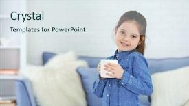  Presentation with water cup - Amazing PPT layouts having quench - little girl holding cup backdrop and a sky blue colored foreground