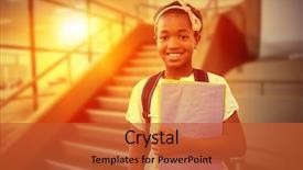  Presentation with school - Cool new slide deck with little girl holding folders backdrop and a red colored foreground