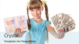  Presentation with foreign - Beautiful PPT theme featuring little girl holding international passport foreign vacation backdrop and a light blue colored foreground