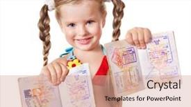  Presentation with passport - Audience pleasing theme consisting of little girl holding international passport isolated backdrop and a coral colored foreground
