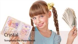  Presentation with foreign - Theme enhanced with little girl holding international passport foreign vacation background and a coral colored foreground