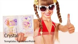  Presentation with foreign - PPT layouts with little girl holding international passport background and a coral colored foreground