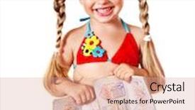  Presentation with international - Slide set featuring little girl holding international passport isolated background and a coral colored foreground