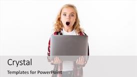  Presentation with laptop computers around the world backgroun - Theme with little girl holding laptop computer background and a light gray colored foreground