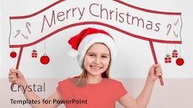  Presentation with christmas girl - Presentation design enhanced with little-girl-holding-merry-christmas background and a coral colored foreground